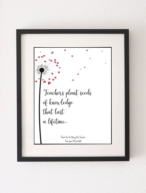 Teacher Appreciation Week Gifts, Custom Teacher Quote Print Gift ...