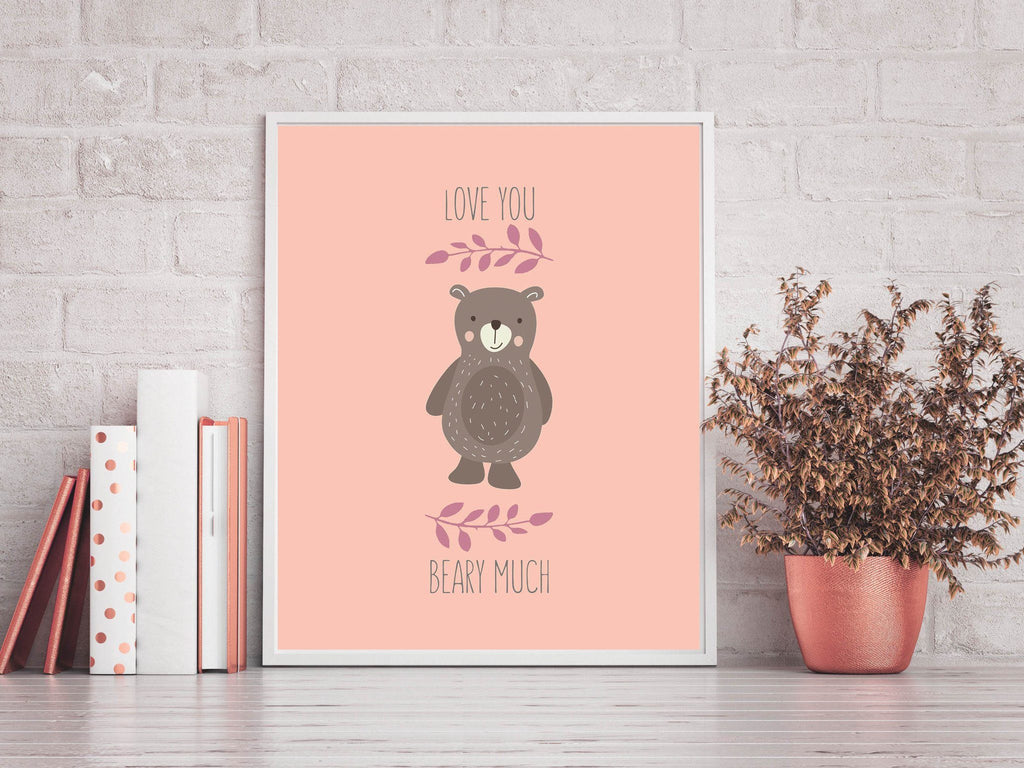 bear nursery decor, bear nursery print, i love you beary much poster, we love you beary much printable, bear wall art