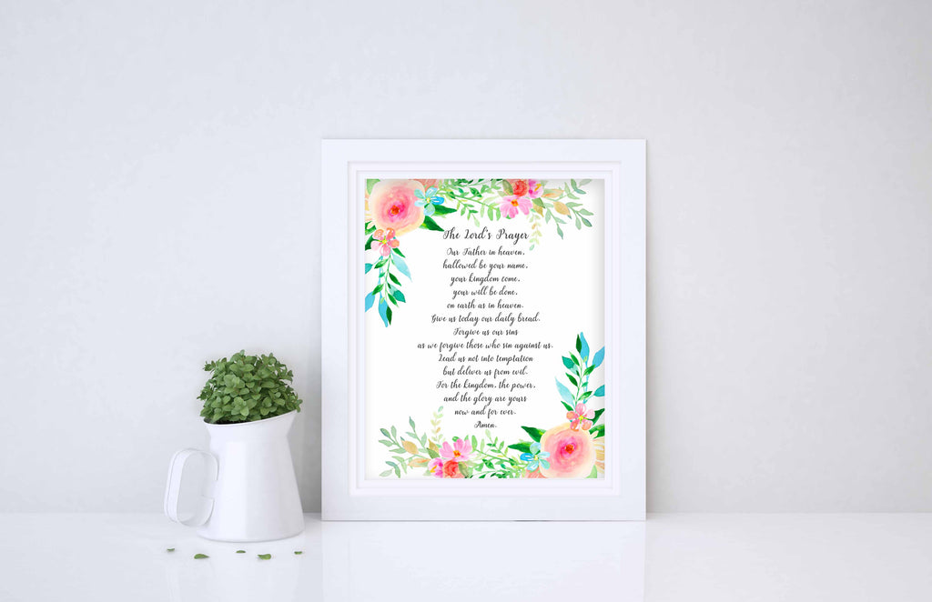 Contemporary Floral Lord's Prayer Wall Decor, Infusing Spaces with Faithful Serenity.