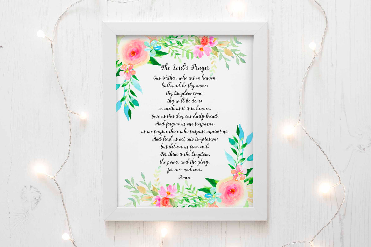 The Lord's Prayer Wall Art Print, Prayer Wall Decor, Christian Wall Art, Lord's Prayer print with old-style wording