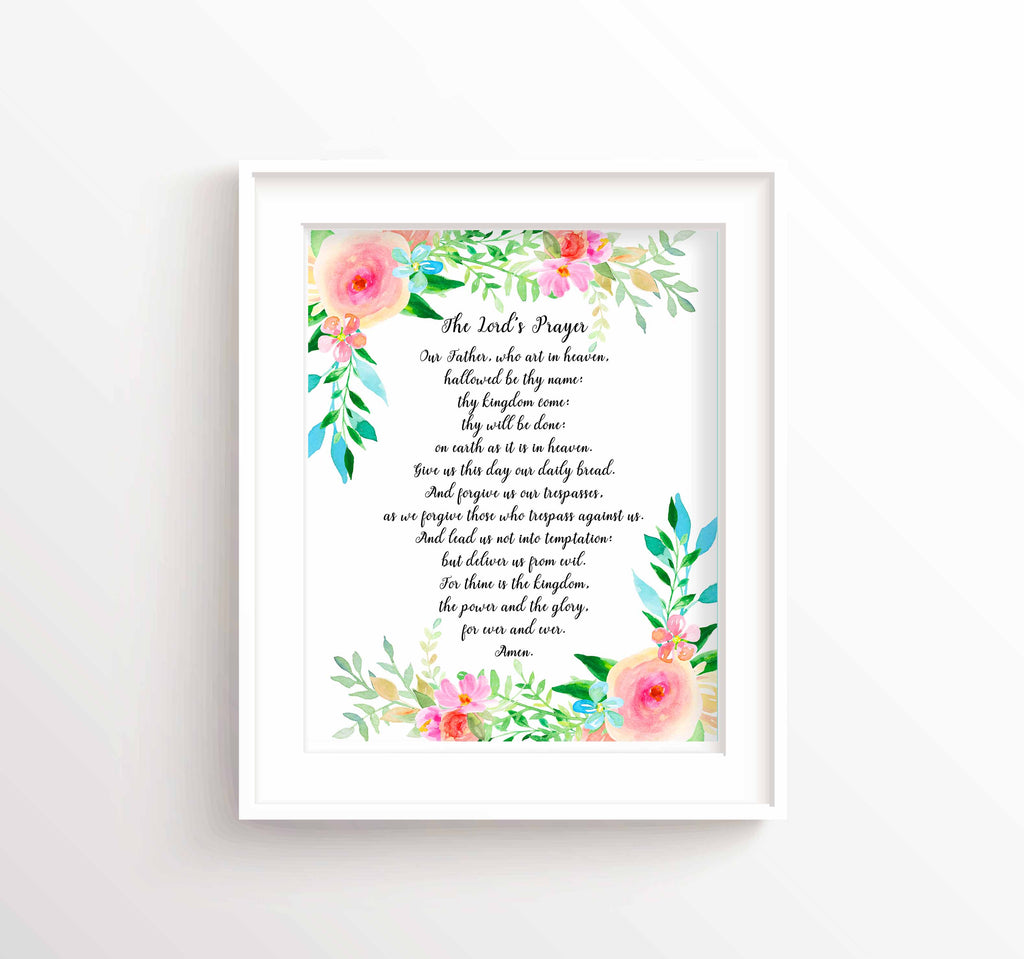 Pretty Modern Lords Prayer Poster - Perfect for a Christian Nursery, Lord's Prayer art, traditional wording